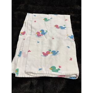 Medline Industries White Green Yellow Pink Duck Blanket 100% Cotton 33” X 32”